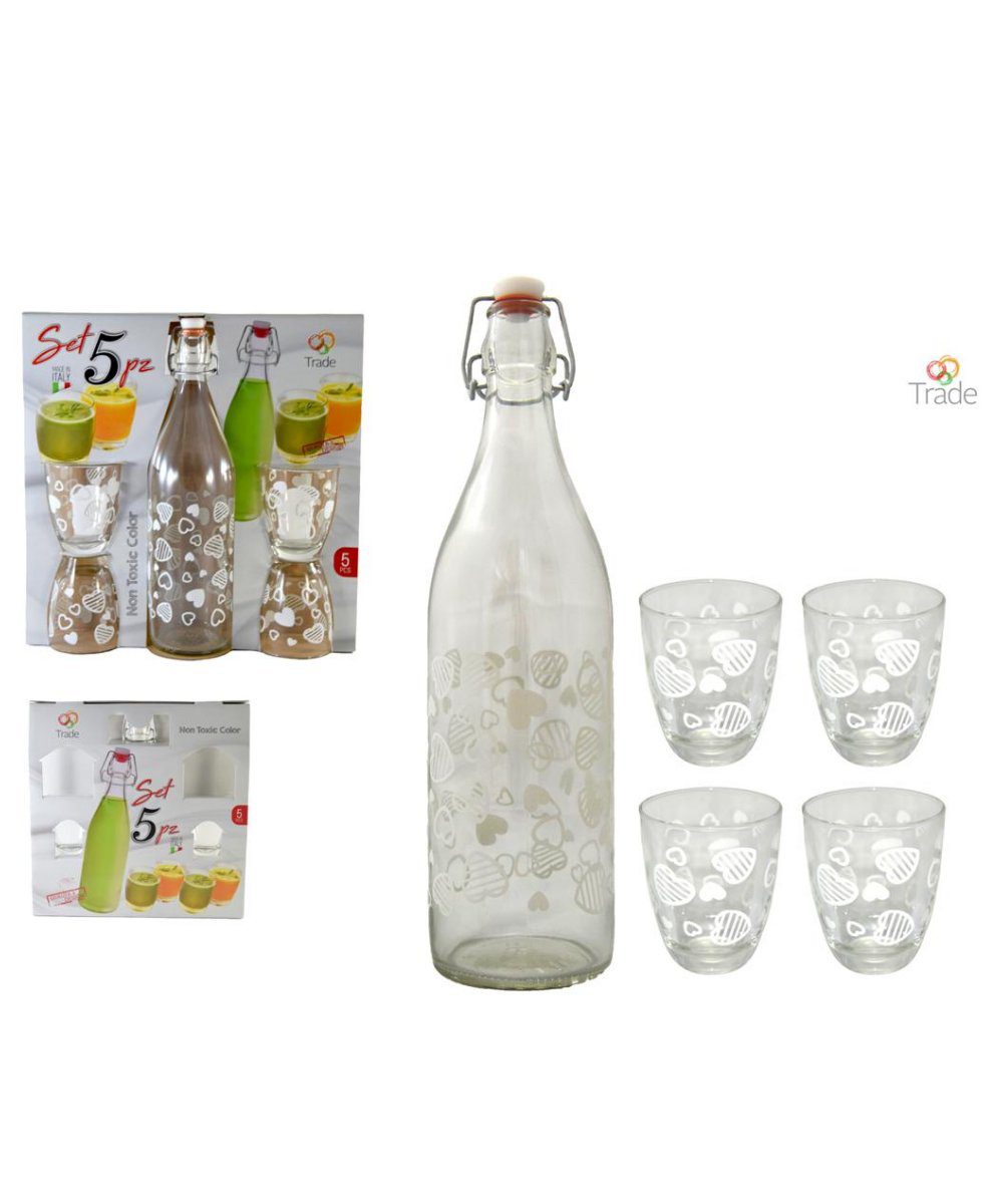 SET 5 PZ BOTT + BICC. IN CART. DEC. CUORE BIANCO