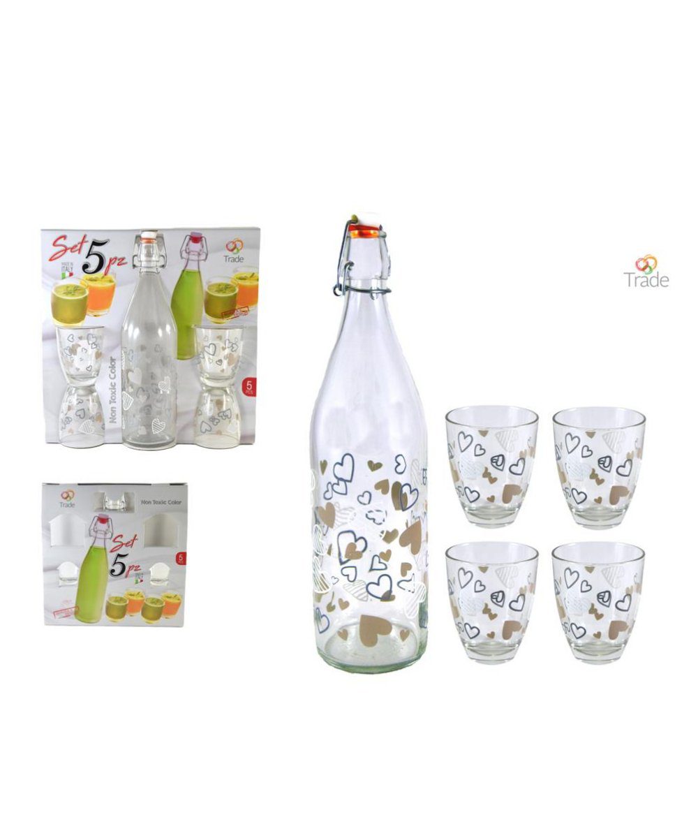 SET 5 PZ BOTT + BICC. IN CART. DEC. CUORE MATTO