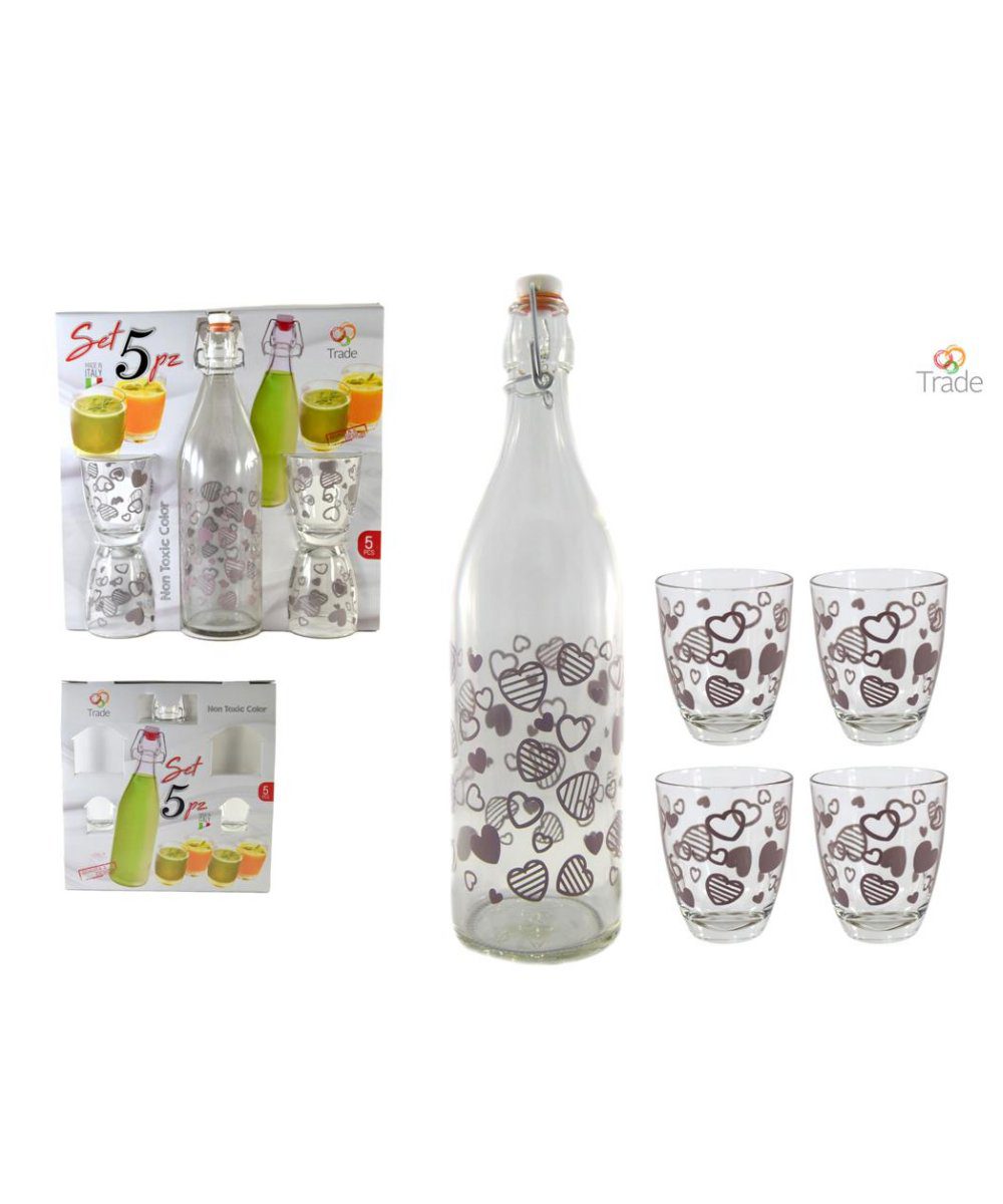 SET 5 PZ BOTT + BICC. IN CART. DEC. CUORE TORTORA