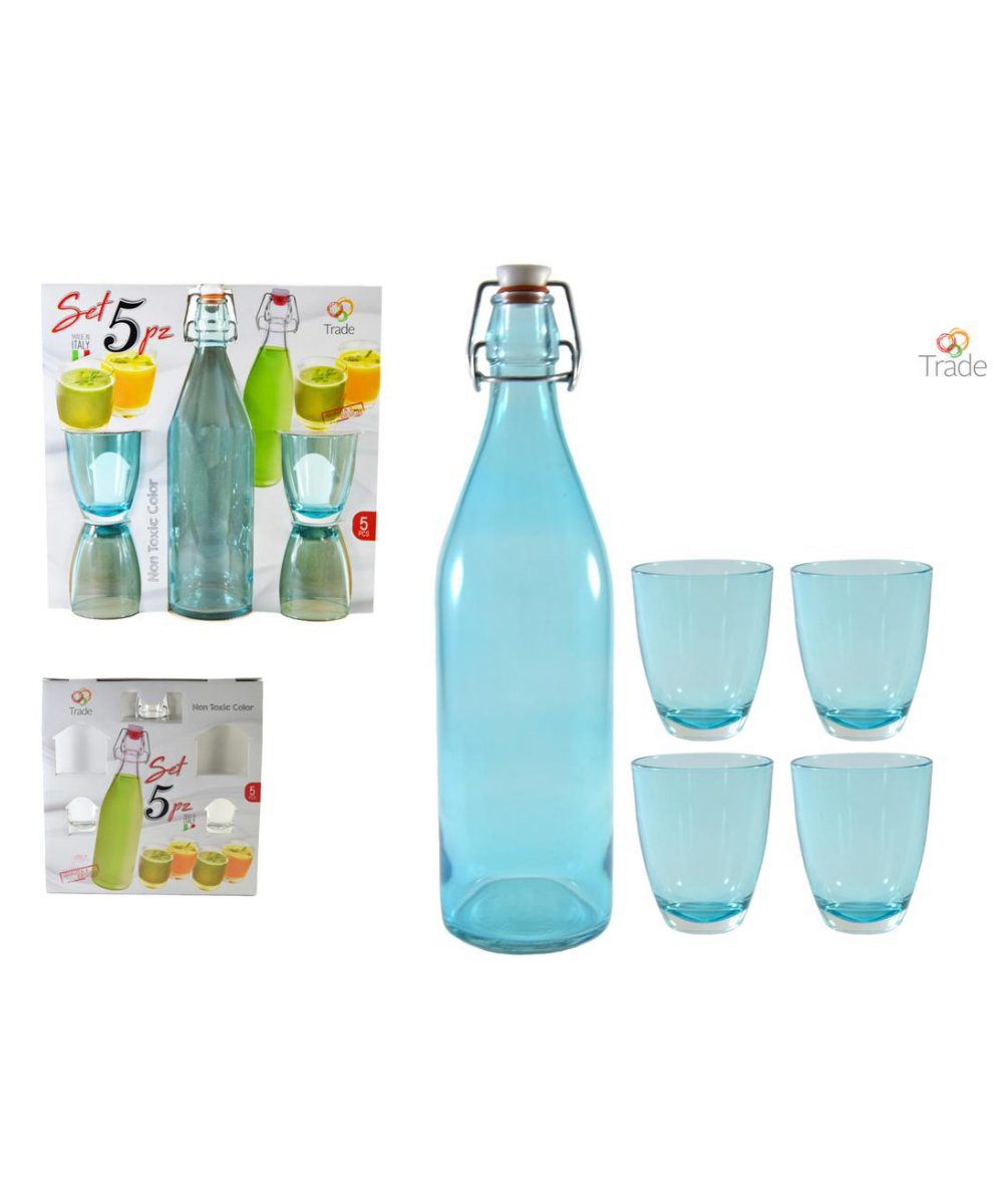 SET 5 PZ BOTT + BICC. IN CART. LINEA ALMA CELESTE