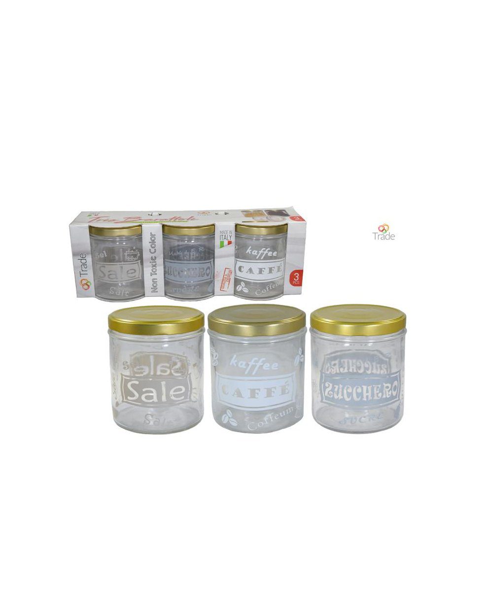 TRIS BARATTOLI IN VETRO CC 800 CT DEC. SALE-ZUCCH-CAFFE