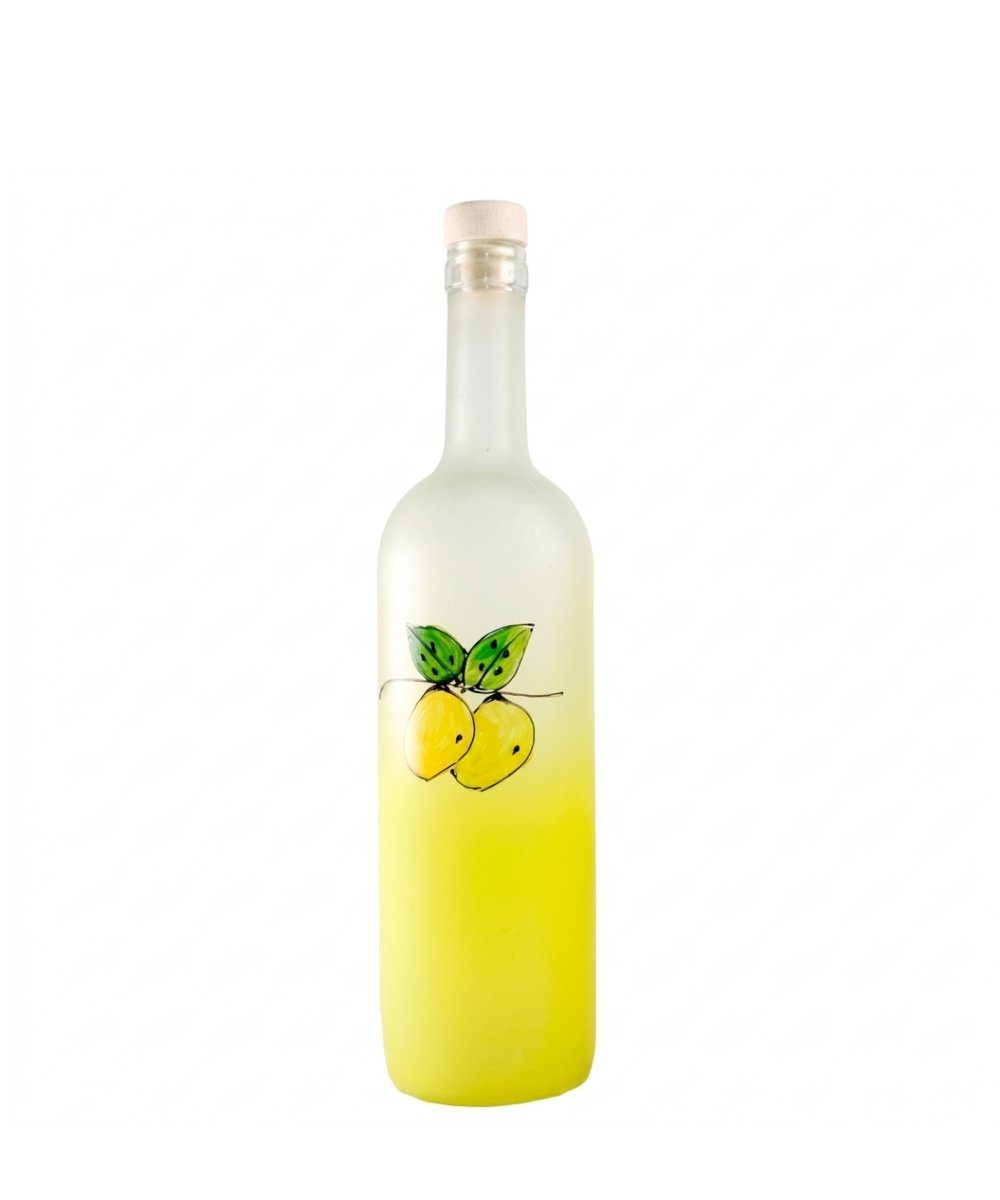 Bottiglia per liquore satinata giallo con limoni ml 750 con tappo in pacchi 16 pezzi