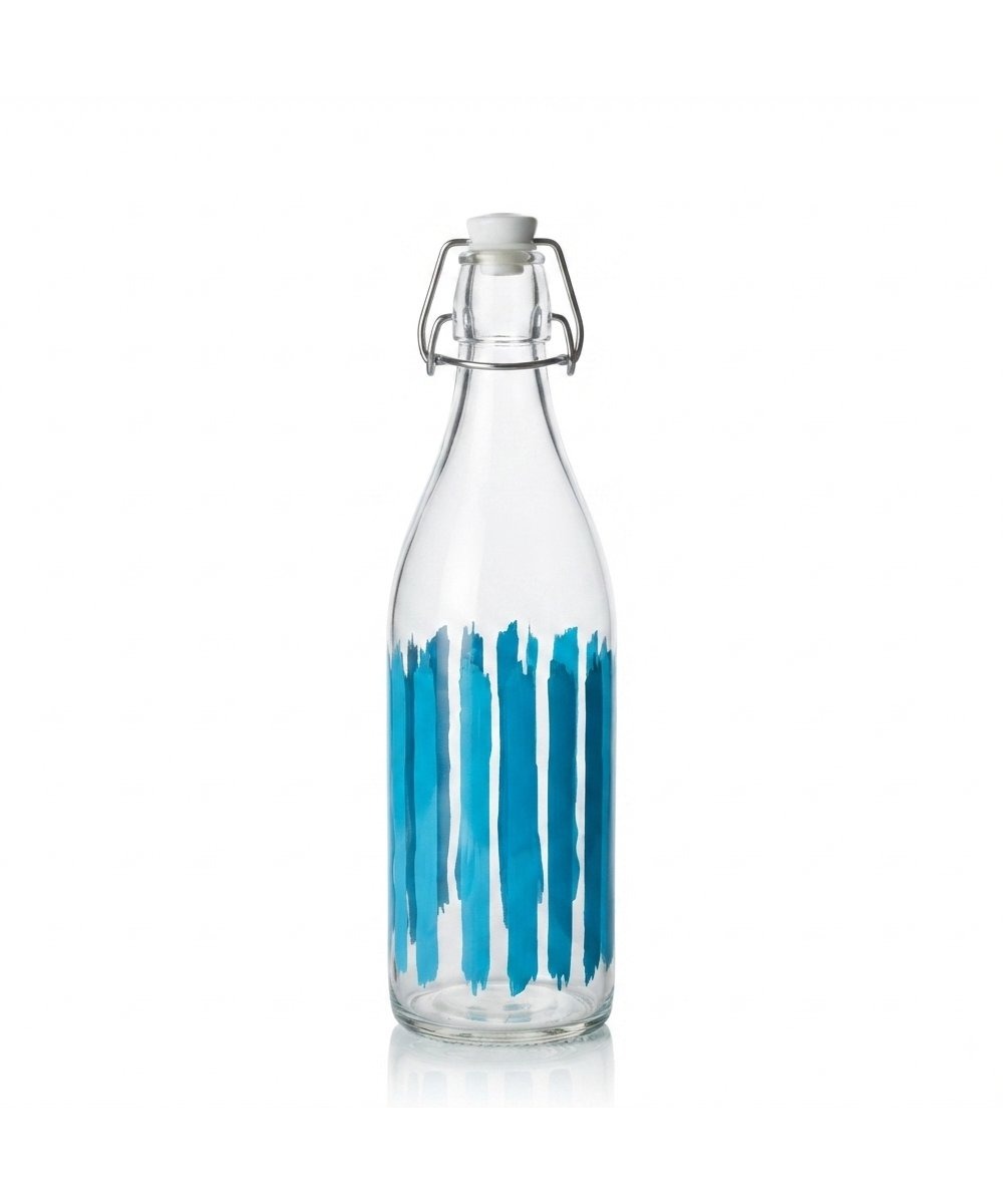 Bottiglia per Bibita 1000 ml colorata per orzata e sciroppo decoro celeste pacchi 12