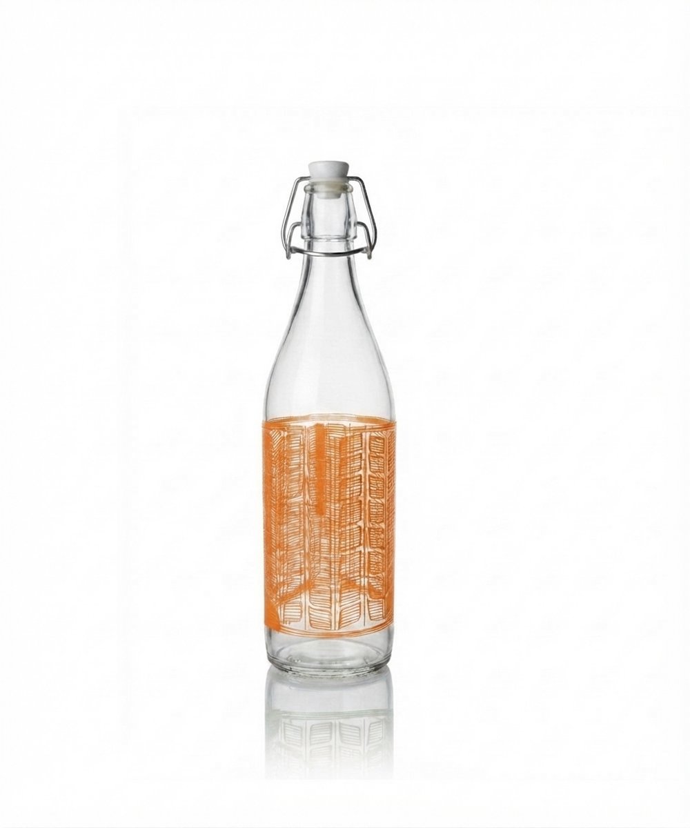 Bottiglia per Sciroppi 1000 ml decorata con tappo Cleo Arancione
