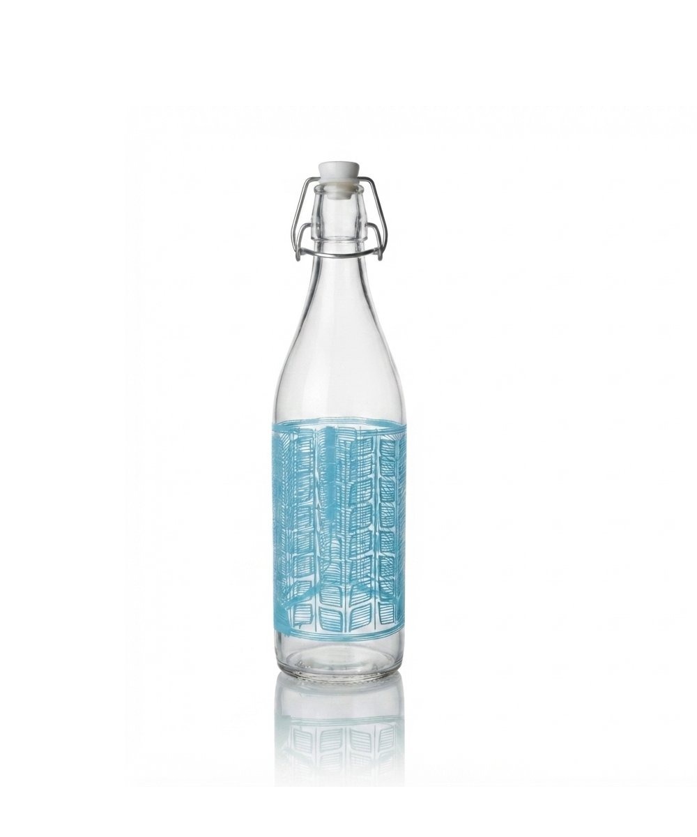 Bottiglia per Sciroppi 1000 ml decorata con tappo in pacchi da 12 Cleo Celeste