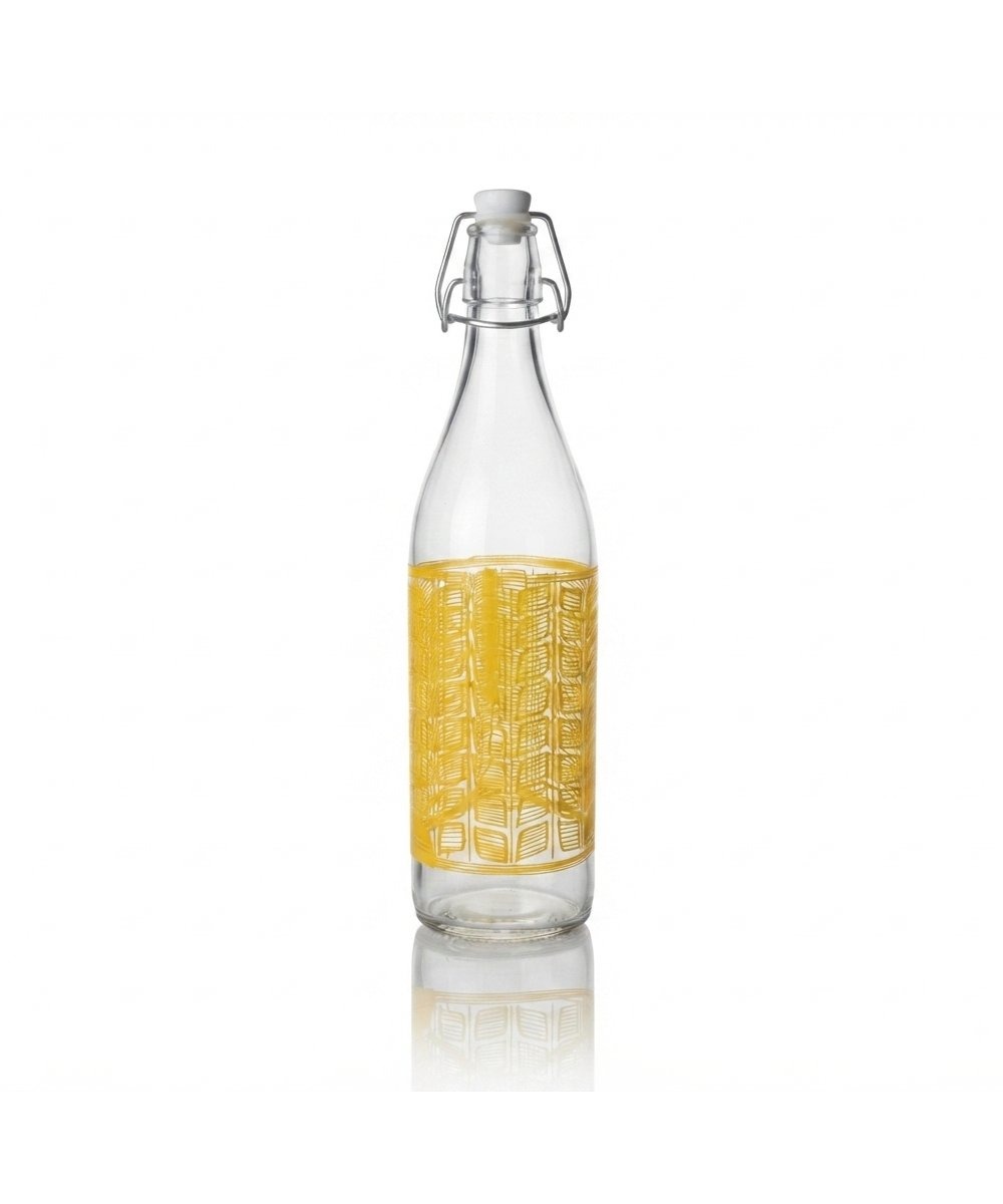Bottiglia per Sciroppi 1000 ml decorata con tappo in pacchi da 12 Cleo Gialla