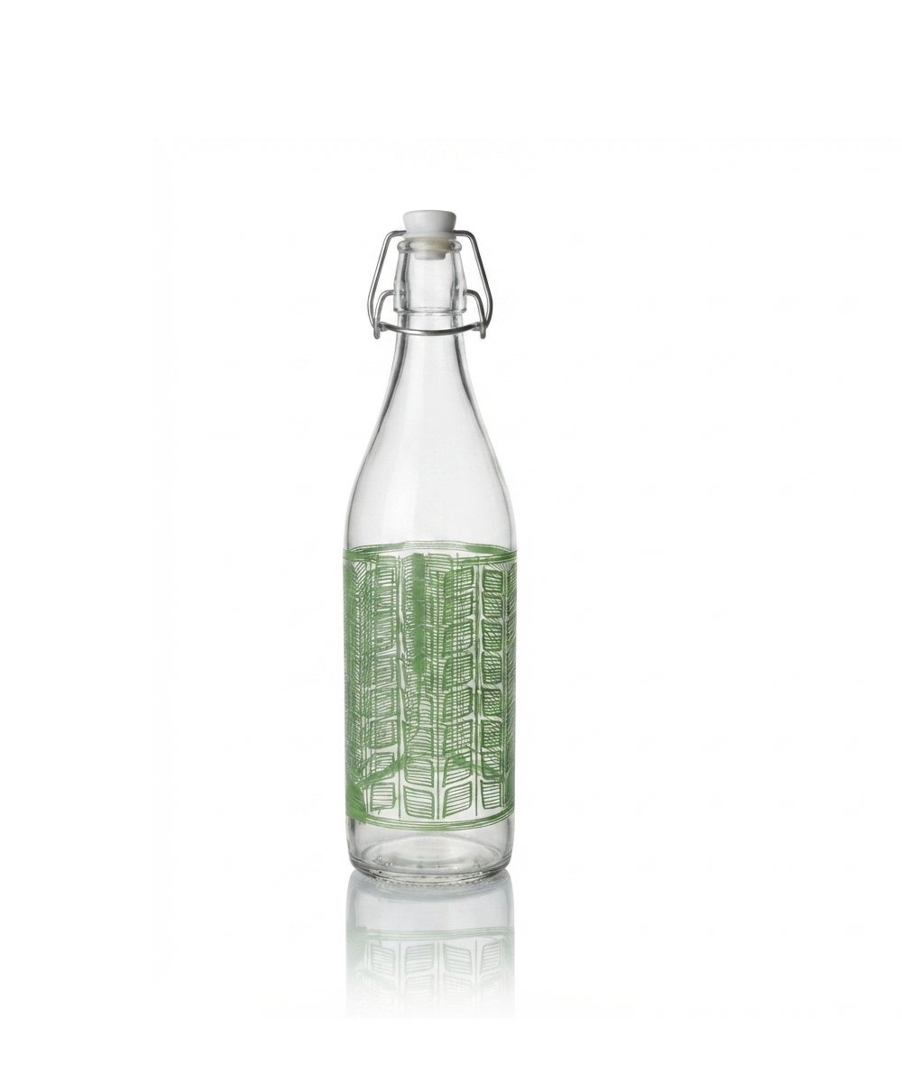 Bottiglia per Sciroppi 1000 ml decorata con tappo in pacchi da 12 Cleo Verde