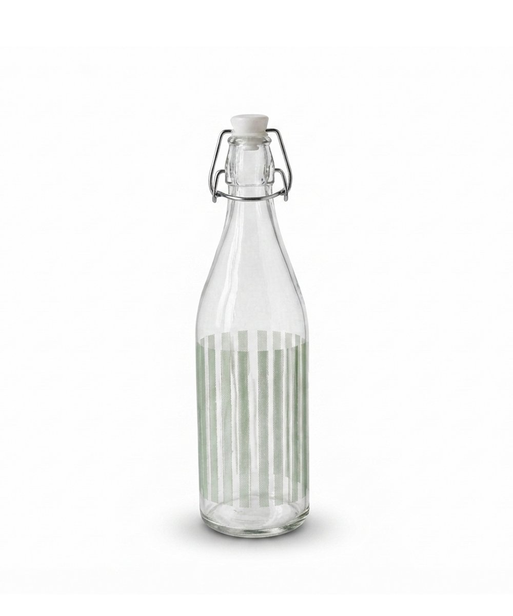 Bottiglia per orzata con tappo 1000 ml in pacchi da 12 pezzi colore striscie VERDE
