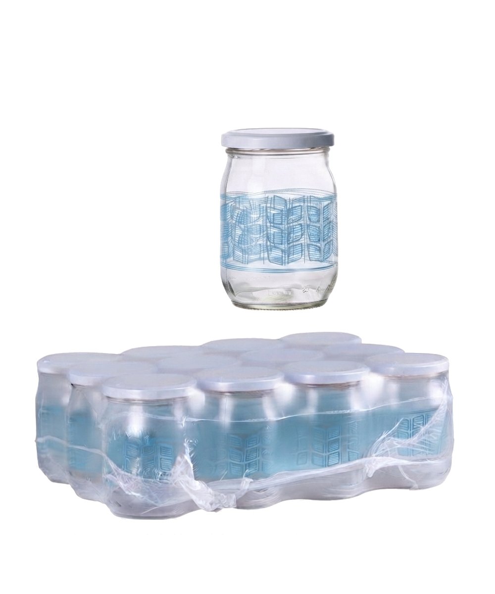 Vasetto per marmellate e miele 580 ml pacchi da 12 con tappo dec. cleo celeste
