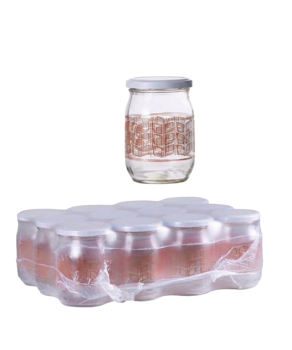 Vasetto per marmellate e miele 580 ml pacchi da 12 con tappo dec. cleo rosso