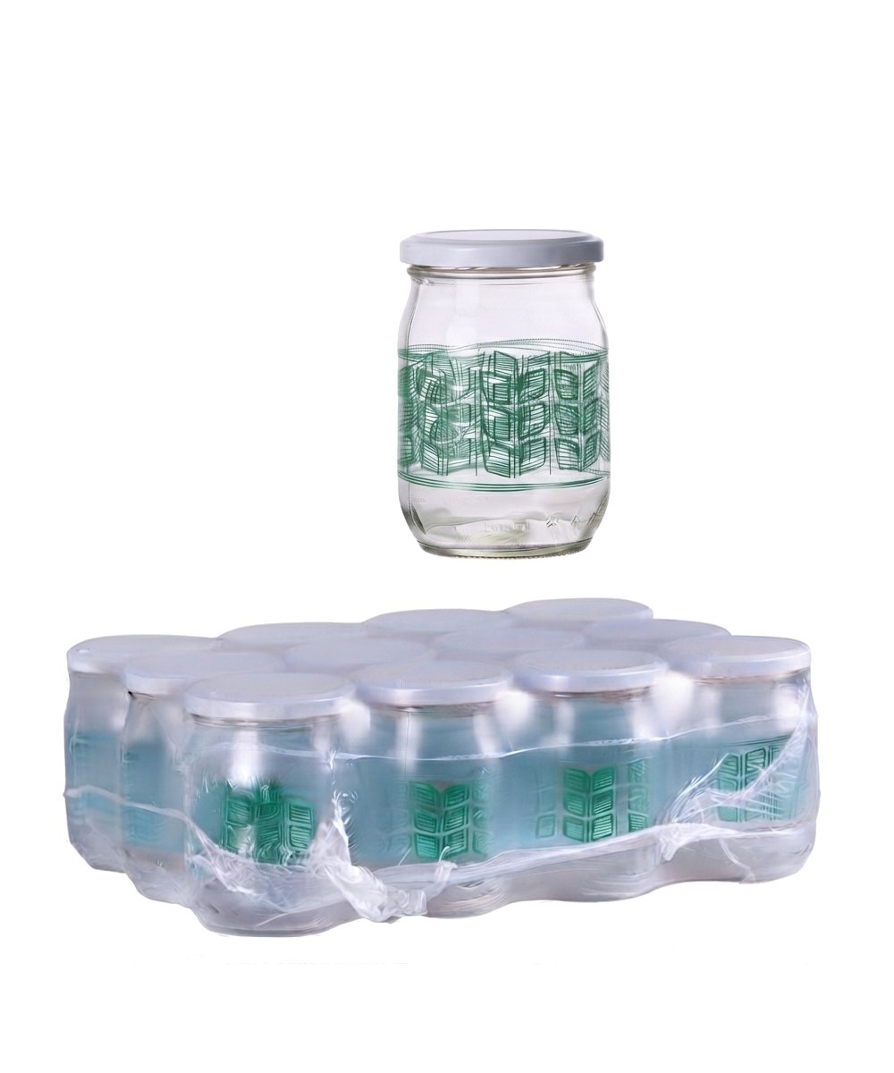 Vasetto per marmellate e miele 580 ml pacchi da 12 con tappo dec. cleo verde