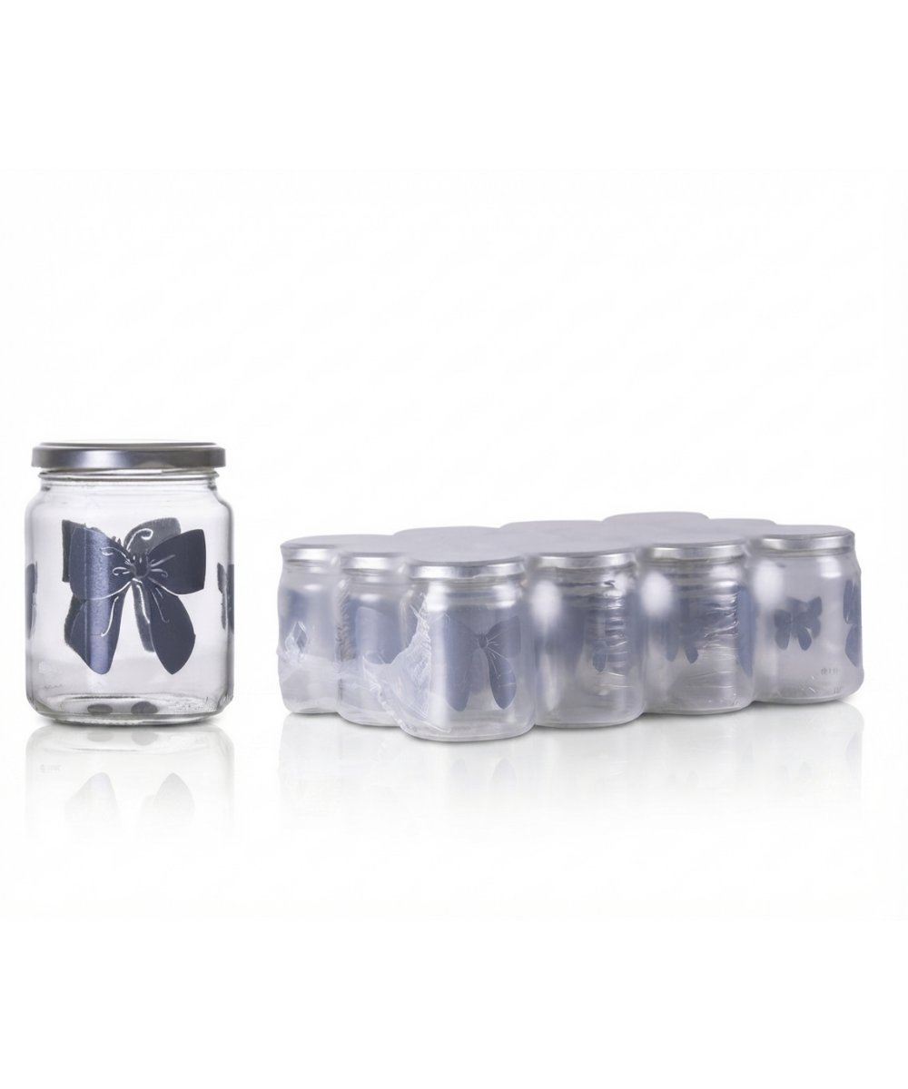 Vaso per conserve 390 ml con tappo fiocco grigio pacchi da 12