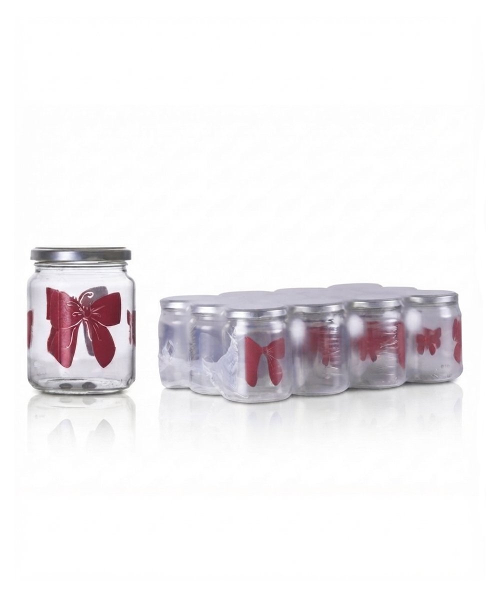 Vaso per conserve 390 ml con tappo fiocco rosso pacchi da 12