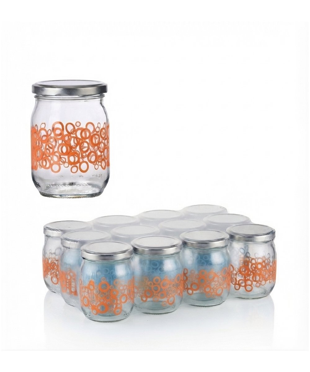 Vaso per conserve 580 ml diametro 82 in pacchi da 12 pezzi decoro bollicine arancione