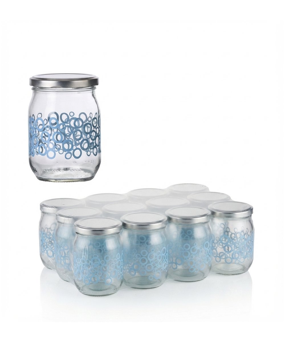 Vaso per conserve 580 ml diametro 82 in pacchi da 12 pezzi decoro bollicine celesti