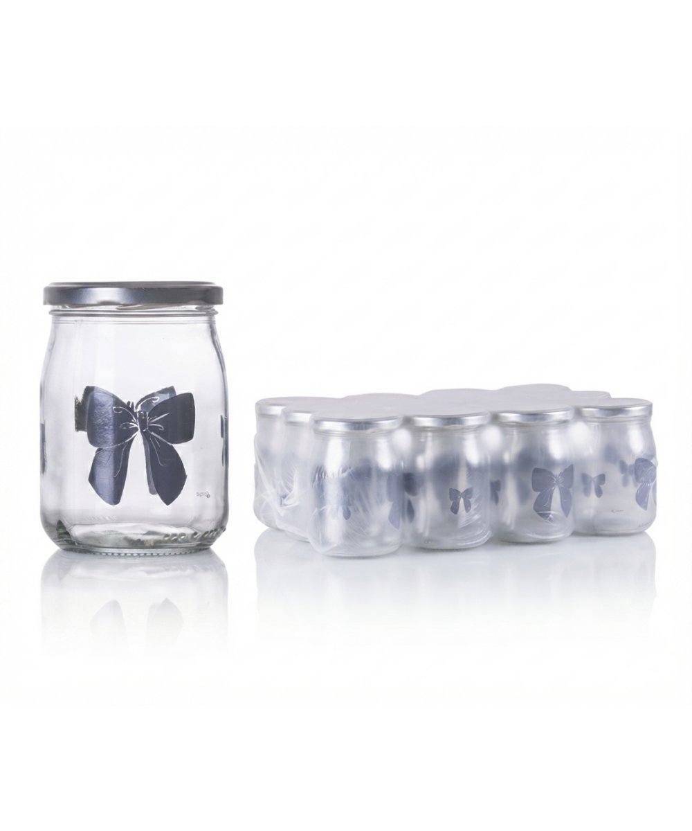 Vaso per conserve 580 ml in pacchi da 12 con tappo fiocco grigo