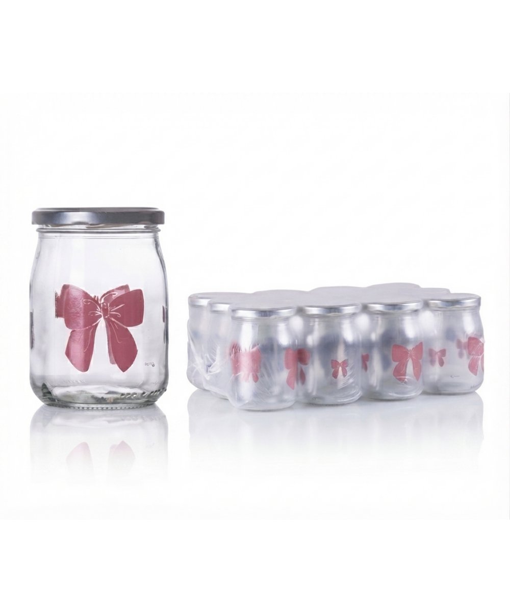 Vaso per conserve 580 ml in pacchi da 12 con tappo fiocco rosa