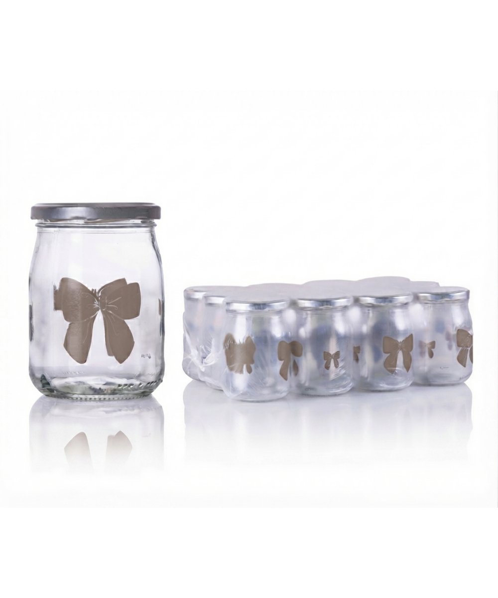 Vaso per conserve 580 ml in pacchi da 12 con tappo fiocco tortora